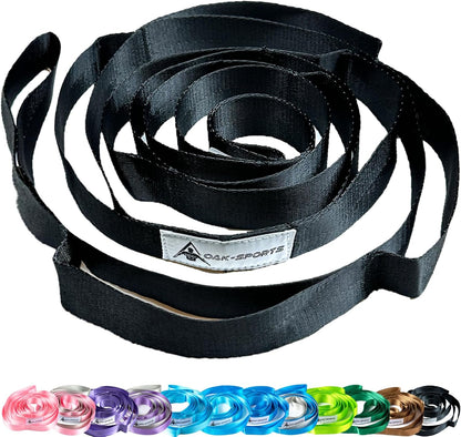 Oak-Sports Stretching Strap Yoga Strap for Physical Therapy with 10 Loops, Yoga Straps for Stretching, Upgraded Non-Elastic Stretch Band for Pilates, Dance and Gymnastics with Workout Guide