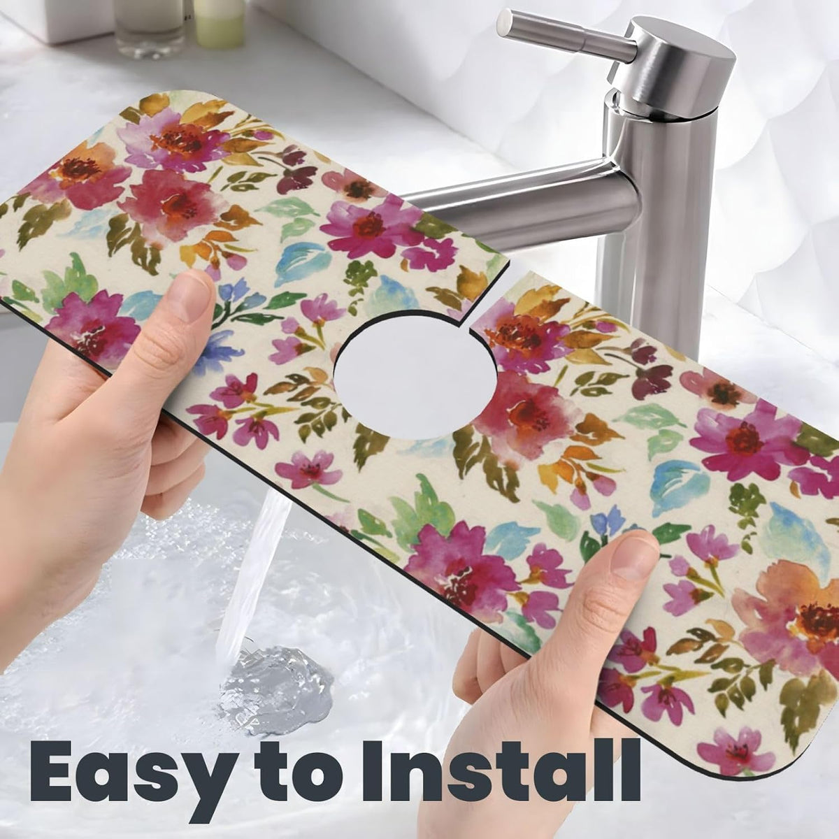 Aquamarine Blue Mexican Tiles Faucet Splash Guard Mat for Kitchen Sink 15x5.5" - Colors B