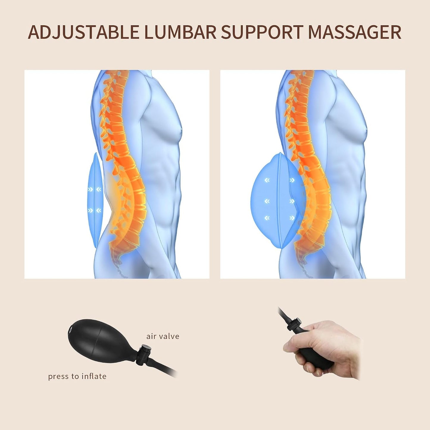 Vibration Massage Seat Cushion with Lumbar Heat, 8-Motor Back and Seat Massager Pad, Manual Lumbar Support, 9 Modes and 3 Intensities for Office Chair, Sofa and Recliner