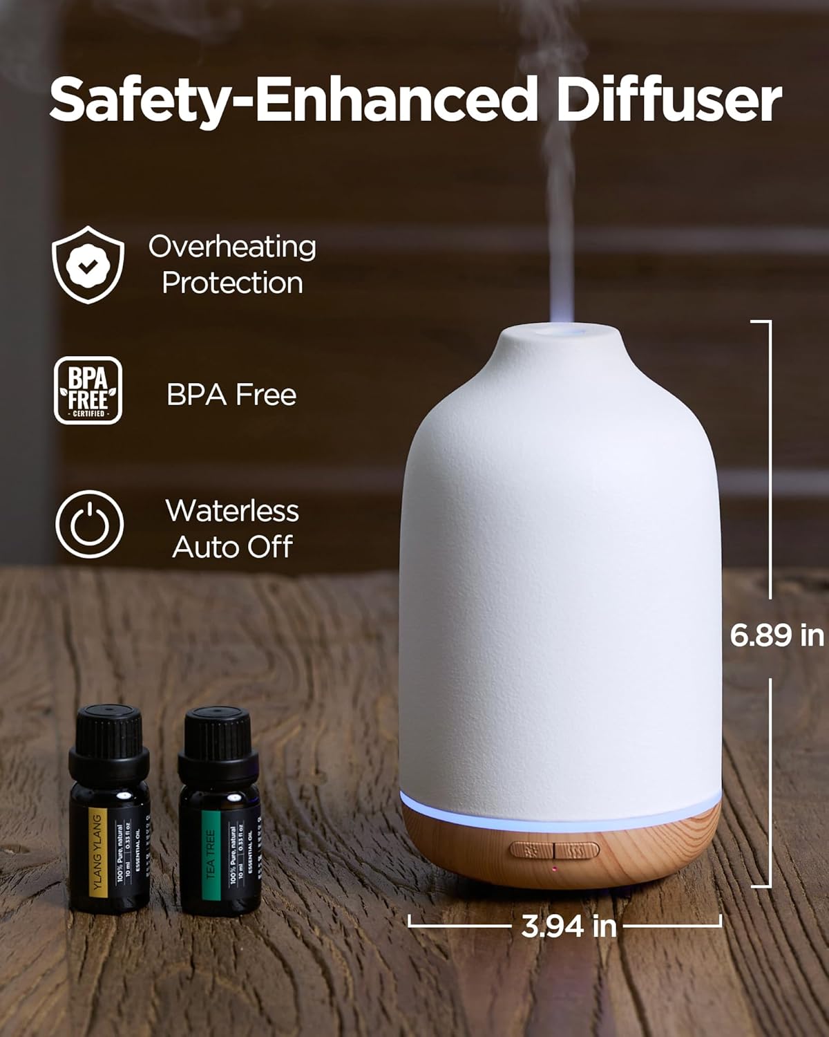 InnoGear Essential Oil Diffuser, 150ml Ceramic Stone Diffuser Handcrafted Aromatherapy Diffusers Ultrasonic Cool Mist Humidifier Vaporizor with 2 Mist Modes Waterless Auto Off for Room Office, White