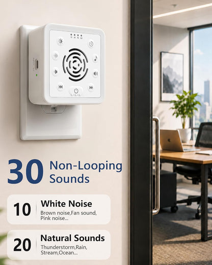 Office Privacy White Noise Machine: 90dB 30 Adjustable Volume Wall Plug-in | Sound Machine with 30 Non Looping Sounds, Reduces 95% Speech Clarity Outside Door for Private Office