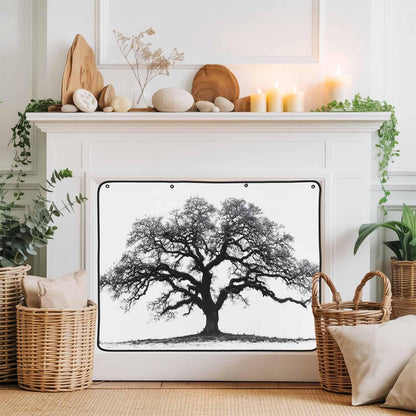 Magnetic Fireplace Cover Oak Tree Forest Fireplace Screen Decorative Black Deep Roots Branches Insulation Fireplace Blocker Blanket Save Energy Fireplace Draft Stopper Covers for Living Room 36x30