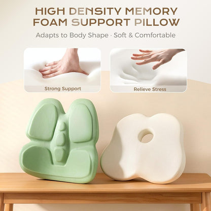 Coverado Lumbar Support Pillow and Seat Cushions for Office Chairs, Memory Foam Orthopedic Coccyx Cushion for Tailbone Pain Cushion Pillow & Back Pain Pressure Relief Seat Cushion Coffee&Beige