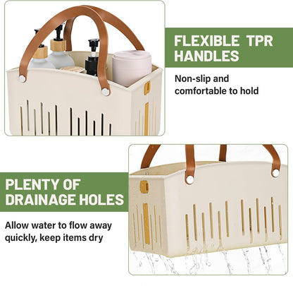 Portable Shower Caddy Collapsible Plastic Shower Basket Tote with Handles Removable Divider, Cleaning Caddy Storage Organizer for Bathroom College Dorm (White)