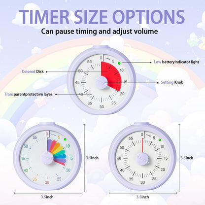 Visual Timer for Kids 60 Minute Countdown Timer Rainbow Disk Desk Timer Clock for Classroom Study Office Kitchen with Silent Operation (Purple)