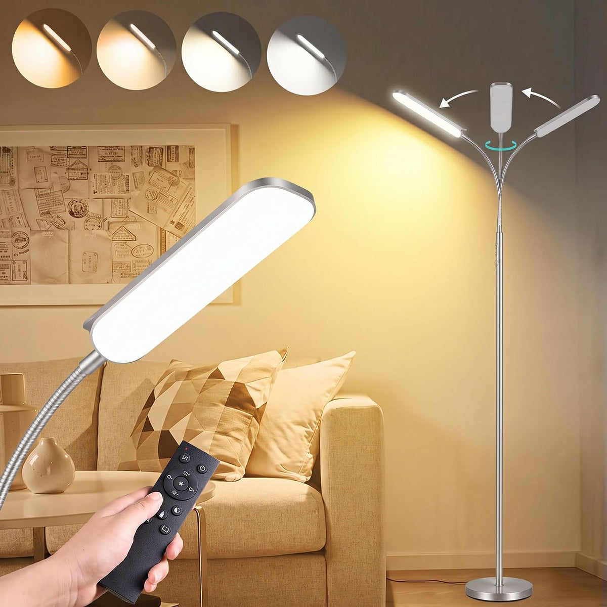 marctronic Floor Lamp, 18W 1800LM Super Bright LED Floor Lamp with Remote & Works with Smart Plug, Dimmable Timing Eye Caring Reading Lamps Floor Standing for Living Room Bedroom Office