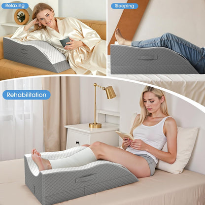 TranquilRelax Leg Elevation Pillows for After Surgery, Wedge Pillow, Grey | Memory Foam, All-around Knee & Ankle Support for Swelling, Height-adjustable, Nop-Slip Bottom, Washable Cover, Single-leg