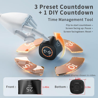 VEWINGL Cube Productivity Timer, 25/5/10/45 Min Presets, Desk Flip Timer for Pomodoro Study Sessions, Vibration & Custom Modes for ADHD, Work, Study & Kitchen (Black)
