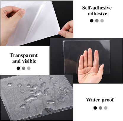 36 Pack 3" x 5" Adhesive Index Card Holders Clear PVC Label Holders | Top-loading label pockets, removable adhesive, clear PVC, for bins, shelves, totes, library and office use