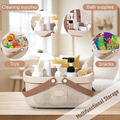 JiatuA Plastic Storage Basket with Handle Portable Shower Caddy Tote Organizer Basket Bin for Bathroom Kitchen Dorm Room Bedroom, Green | Sturdy Drainage Large Capacity Organizer Basket with Silicone Handles for Bathroom Kitchen Bedroom College Dorm