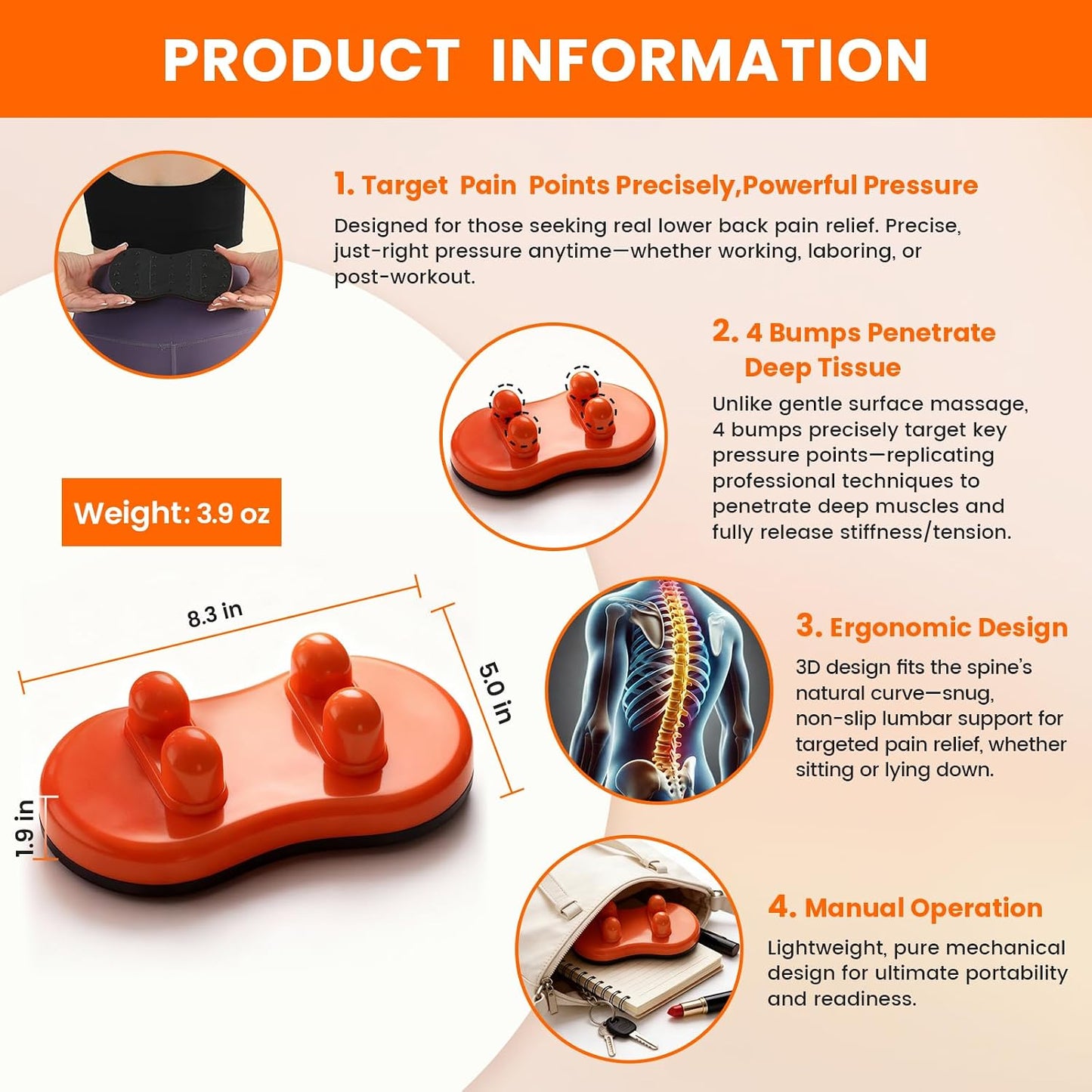 Manual Back Massager, Trigger Point Massage Tool for Lower Back