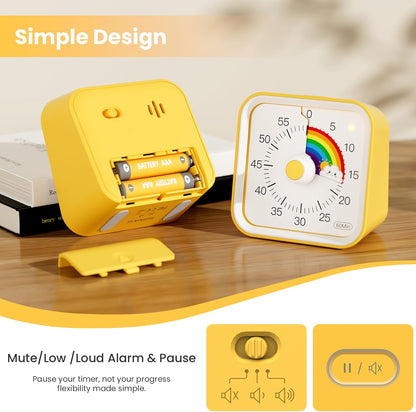 Visual Timer for Kids, Countdown Timer with Pause Function, White | Timer for Kitchen Cooking, Classroom, Study, Toddler, ADHD, Cute Timer Clock, Alarm 3 Volume Levels, Light Indicator
