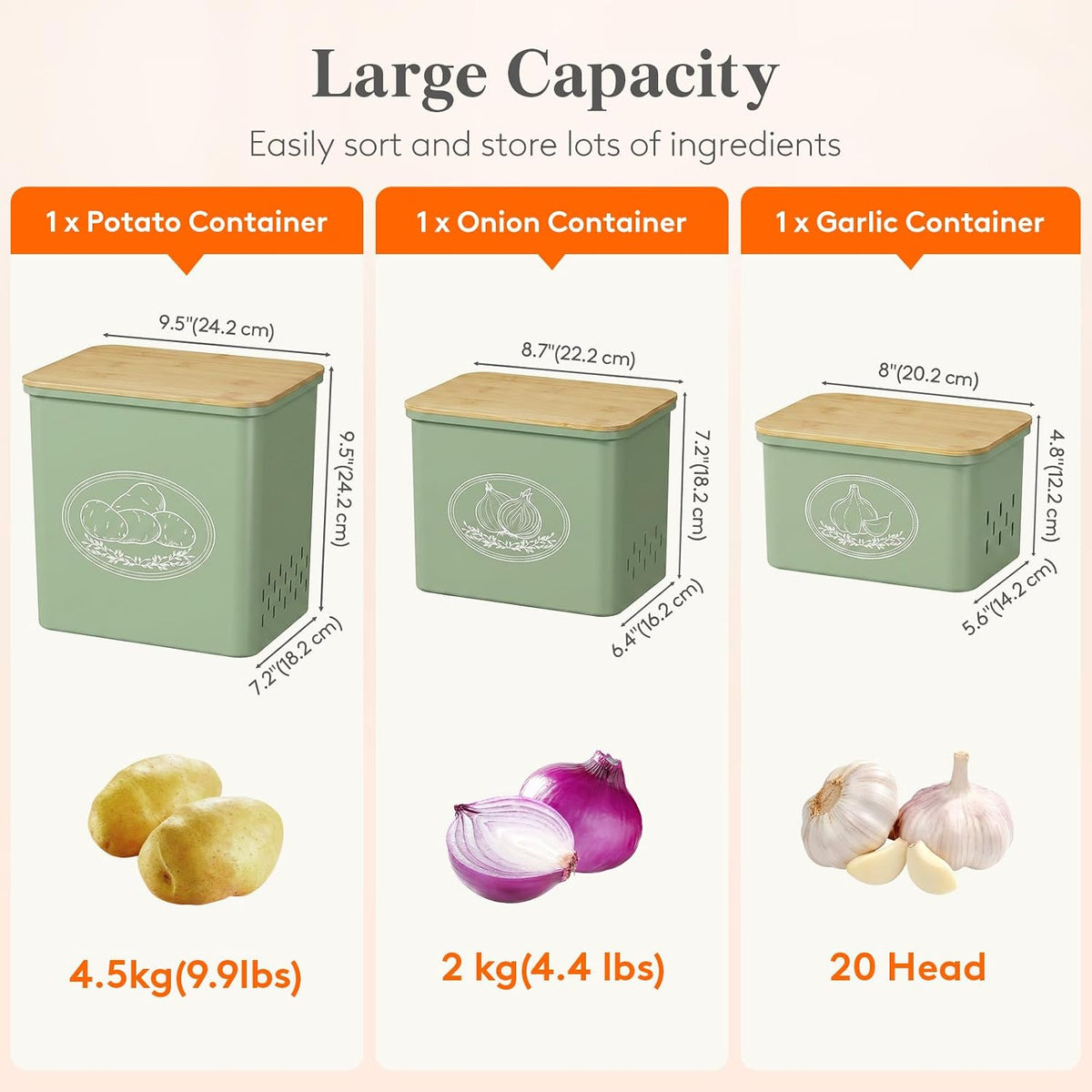 Lifewit Plastic Potato and Onion Storage Bin Box, Set of 3, White