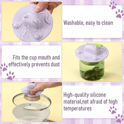 4 Pcs Tea Bag Squeezer 4 Inch Silicone Tea Bag Holder & Squeezer Dishwasher Safe Purple Cute Cat-shaped Cup Silicone Lids Warm Cover Supplies