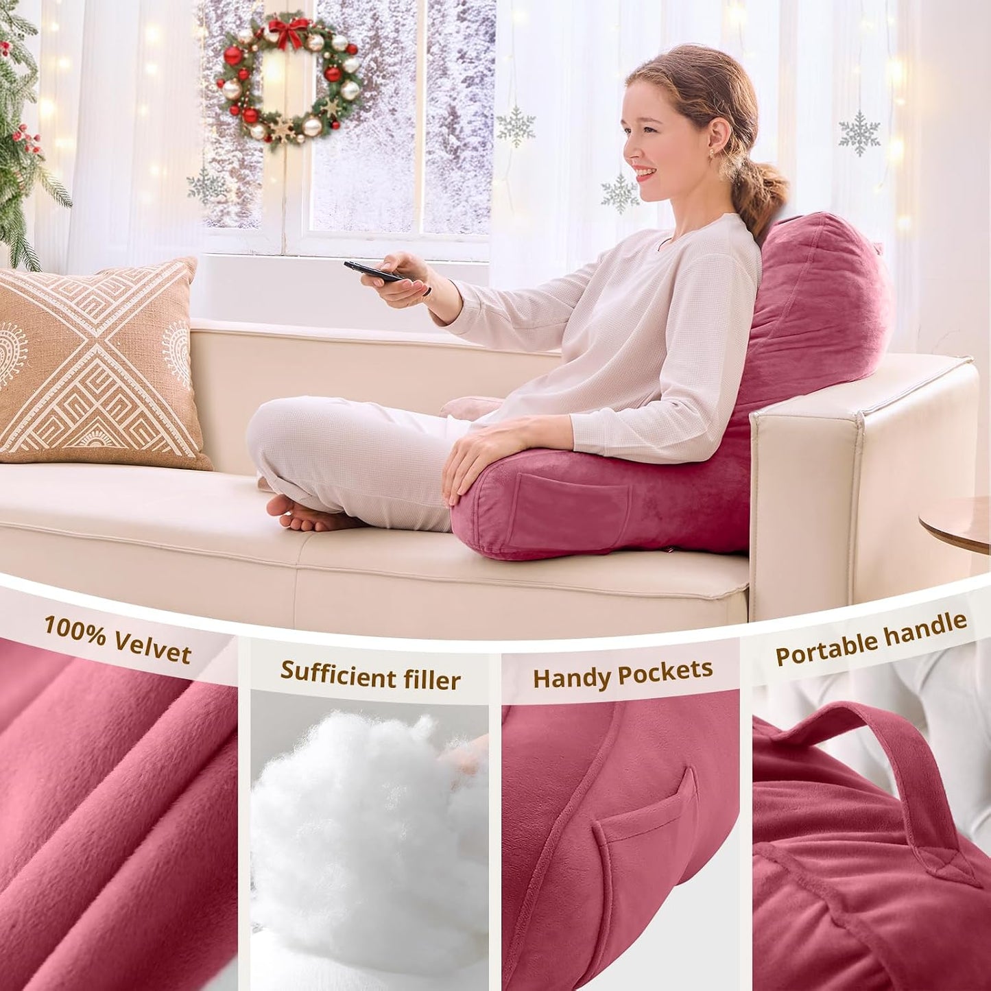 Sasttie Reading Pillows for Sitting in Bed Adult, Back Pillow Bed Sitting Up, Back-Rest Support Cushion for Sit Up on Couch, Sofa, and Floor, Dorm Essentials, Oeko-Tex Certified, Dark Grey