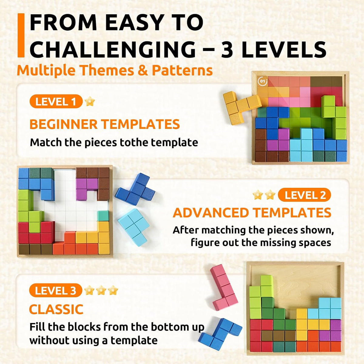Wooden Tile Matching Game for Seniors with Dementia, 40 Patterns