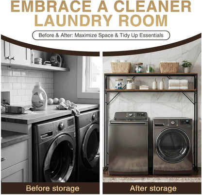 Laundry Over The Washer and Dryer Storage Shelf, 2 Tiers Laundry Room Freestanding Shelf with Adjustable Shelves, Double Layer Organizer for Top Load and Front Load Washers Dryers