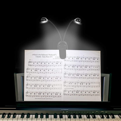 Music Stand Light, 1/2/4/ Clip on LED Book Lights, USB and AAA Battery Operated, Reading Lamp in Bed, 4 Brightness Levels, Ideal for Musician, Piano Player, Sheet Music, Travel (Dual Arm)