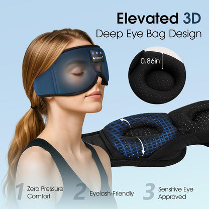 ZUMUSEN Bluetooth Sleep Headphones Mask with 3D Stereo Speakers | Wireless Ultra-Thin Music Eye Cover for Side Sleepers, Adjustable Strap for Travel, Meditation, Yoga, Naps, and Relaxation