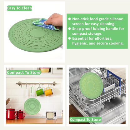 Silicone Splatter Screen for Frying Pan 13 Inch - Grease Splatter Guard with Foldable Handle, Dishwasher Safe & Never Rusts, Fits Most Pans for Stove Top & Bacon Cooking