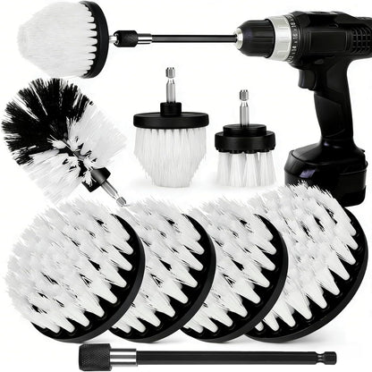 8 Pack Drill Brush Attachment Set, 1/4in Power Scrubber Brush + Extend Long Rod, Multi-Purpose Power Cleaning Scrub Brush for Bathroom, Tub, Tile, Corner, Floor(Red)