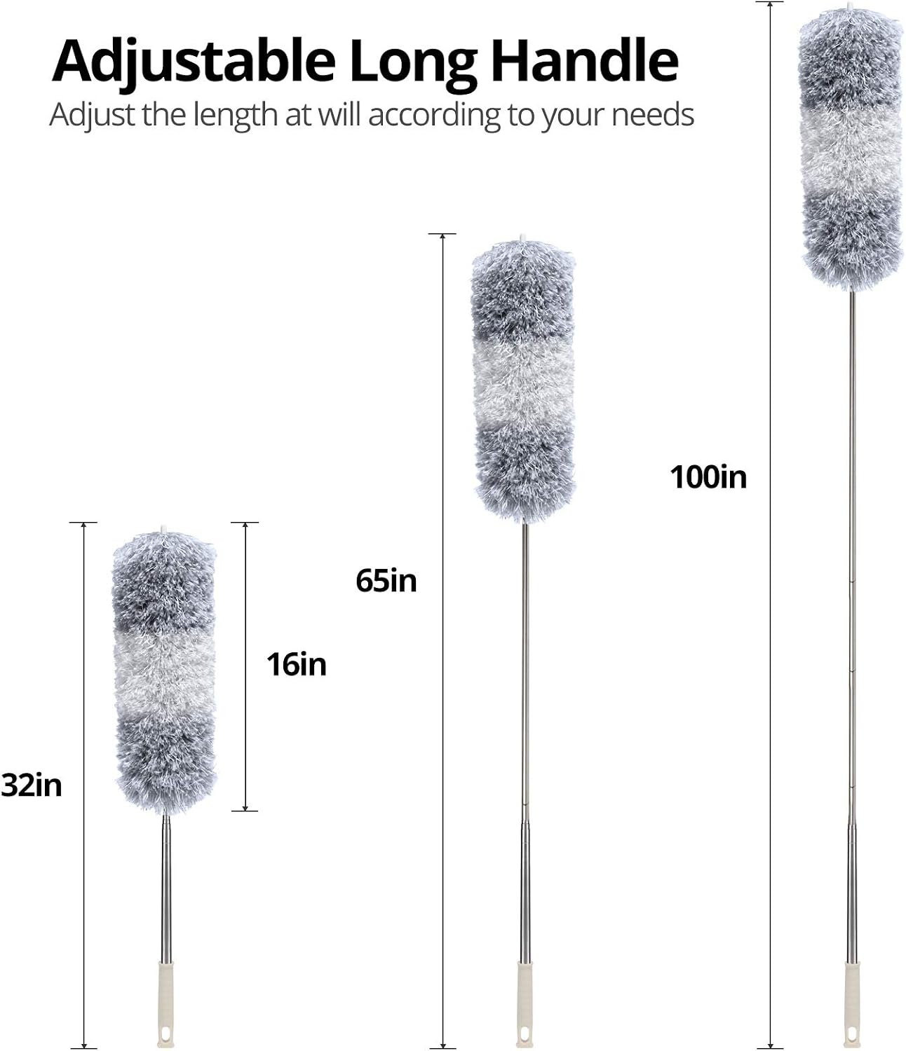 Cobweb Duster with Extension Pole 100 inches, Dusters for Cleaning with 2 Duster Heads, Washable Microfiber Feather Duster for Cleaning Ceiling Fan, High Ceiling, Blinds, Furniture & Cars