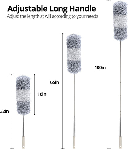 Cobweb Duster with Extension Pole 100 inches, Dusters for Cleaning with 2 Duster Heads, Washable Microfiber Feather Duster for Cleaning Ceiling Fan, High Ceiling, Blinds, Furniture & Cars