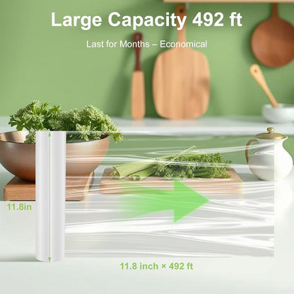 Plastic Wrap Dispenser with Slide Cutter, Fits 12 Inch Cling Wrap | BPA-free reusable dispenser fits 12" rolls. Compatible with cling film, tin foil and baking paper for food storage