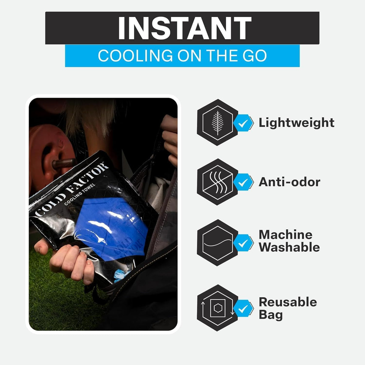 COLD FACTOR Instant PVA Cooling Towels, Cooling Neck Wraps, Blue, 3 Pack