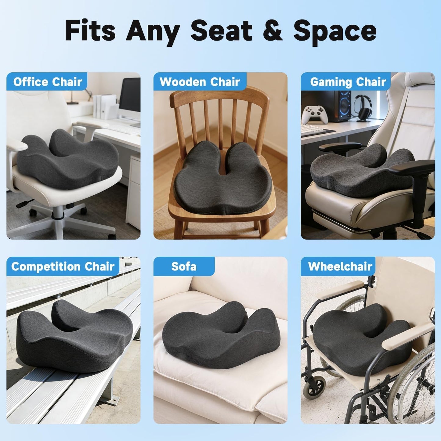 Office Chair Cushion Tailbone Pressure Relief Long Sitting Comfort Large | Ergonomic High-Density Memory Foam Seat Cushion,Removable Washable Cover for Long Hours of Desk Sitting,Dark Gray