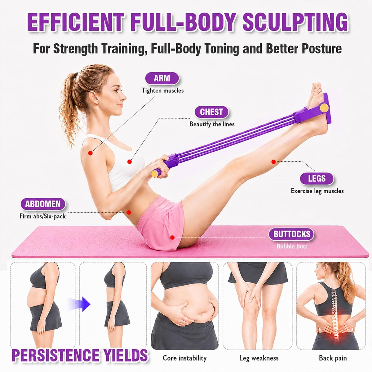 Foot Pedal Resistance Bands with Handles, Multifunction Elastic Yoga Exercise Bands, Home Gym Fitness Equipment for Women & Men to Tone Abs, Core, Legs, Arms, Waist