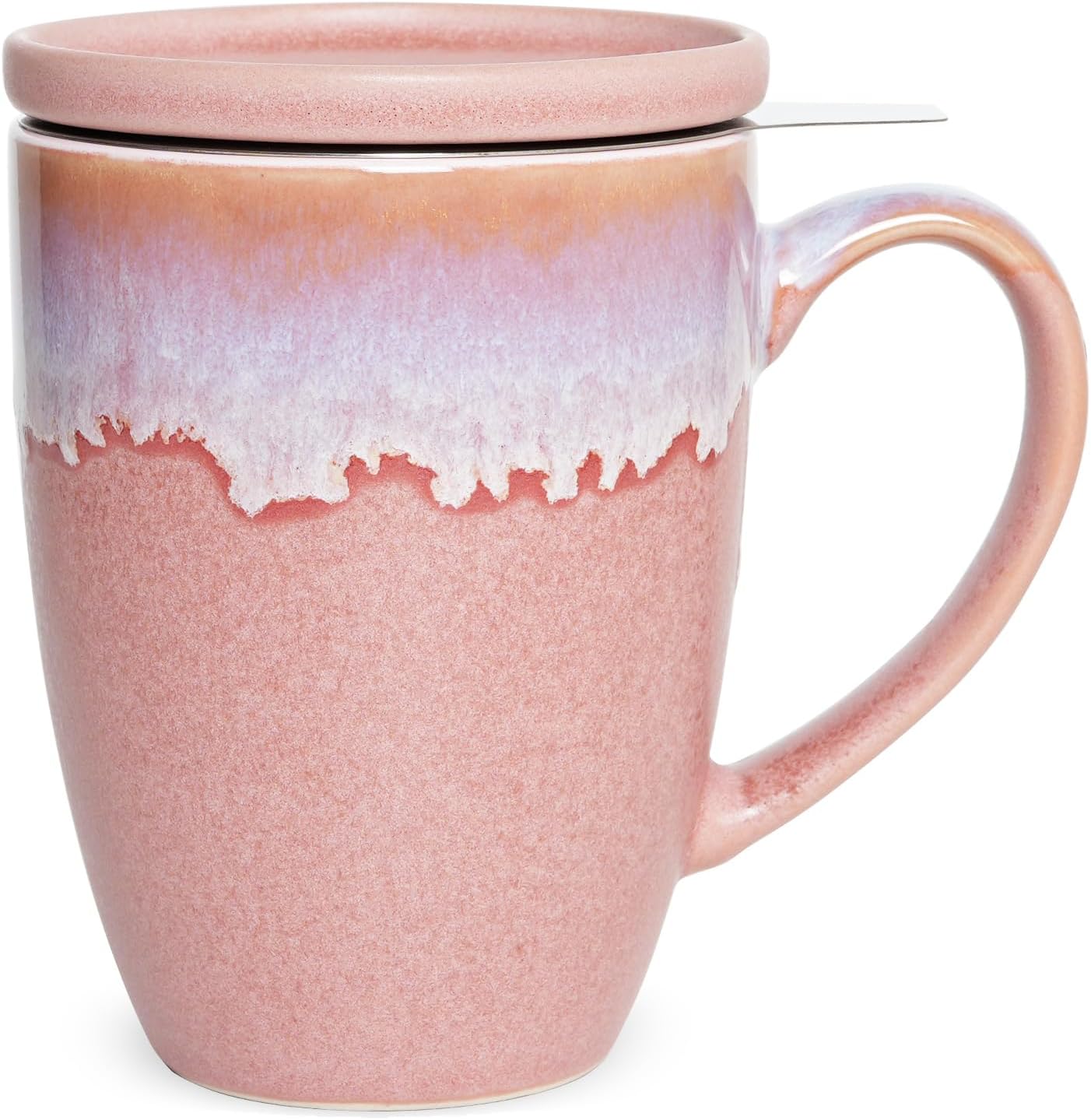 Bosmarlin Ceramic Tea Cup with Infuser and Lid, 13.5 Oz, Loose Leaf Tea Steeper Mug with Strainer, Microwave and Dishwasher Safe, Reactive Glaze (13.5 Oz, Pale Green)