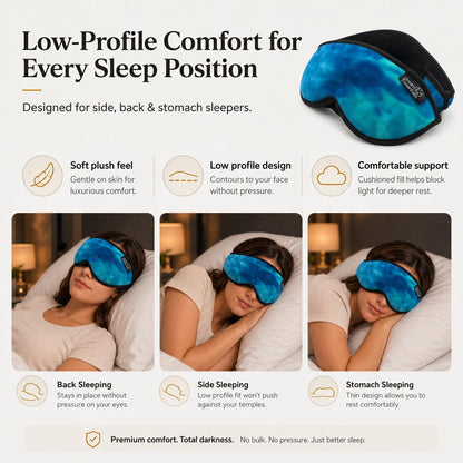 Dream Essentials Utopia Blackout Sleep Mask with Wide Cradle Band, Adjustable Plush Eye Mask for Side Sleepers, Flexible Nose Bridge, Handmade in USA, Travel & Naps
