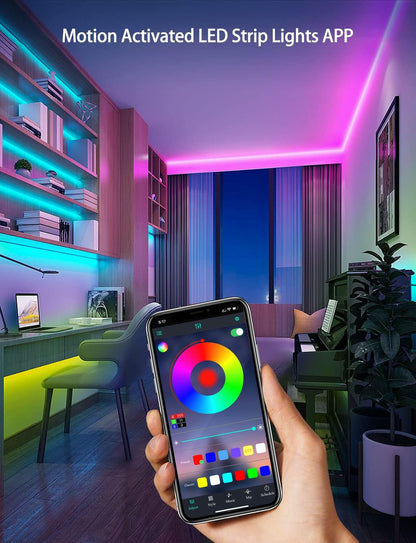 Daymeet Motion Sensor LED Strip Lights, 16.4ft RGB Motion Activated Under Bed Lights with Automatic Shut Off Timer App Control Cabinet Night Light Closet Lights for Hallway, Kitchen,Bedroom