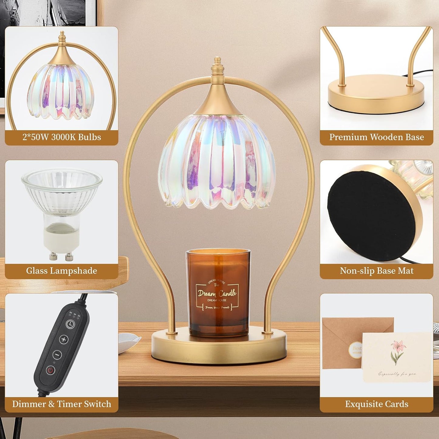 GOODBUY Candle Warmer Lamp with Timer Dimmable: Electric Candle Warmer Birthday Gifts for Women Mom - Candle Lamp Warmer House Warming Gifts New Home Decor - Wax Warmer for Jar Candles with 2 Bulbs
