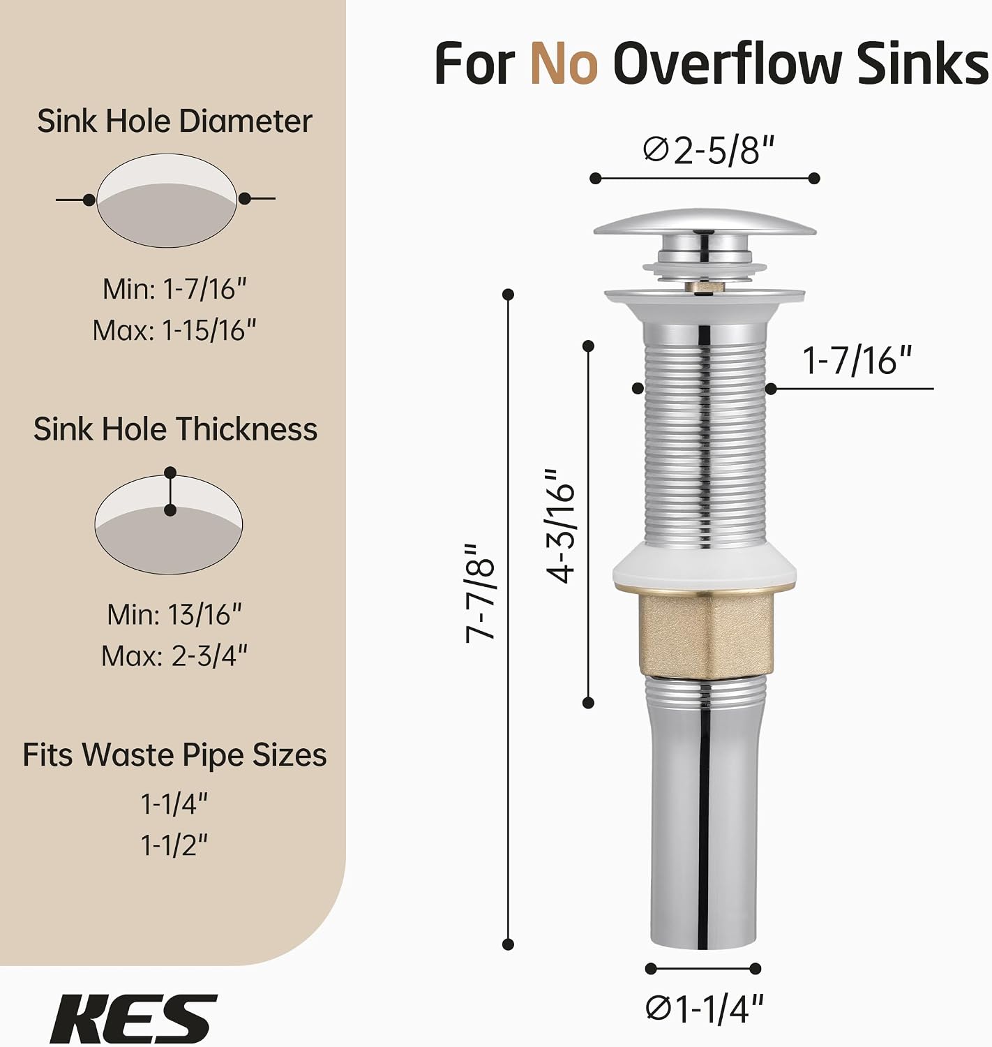 KES All Metal Bathroom Sink Drain with Strainer Basket Hair Catcher Anti Clog Pop Up Drain Stopper for Lavatory Vanity Vessel Sink with Overflow, Rustproof 18/8 Stainless Steel Matte Black S2013A-BK