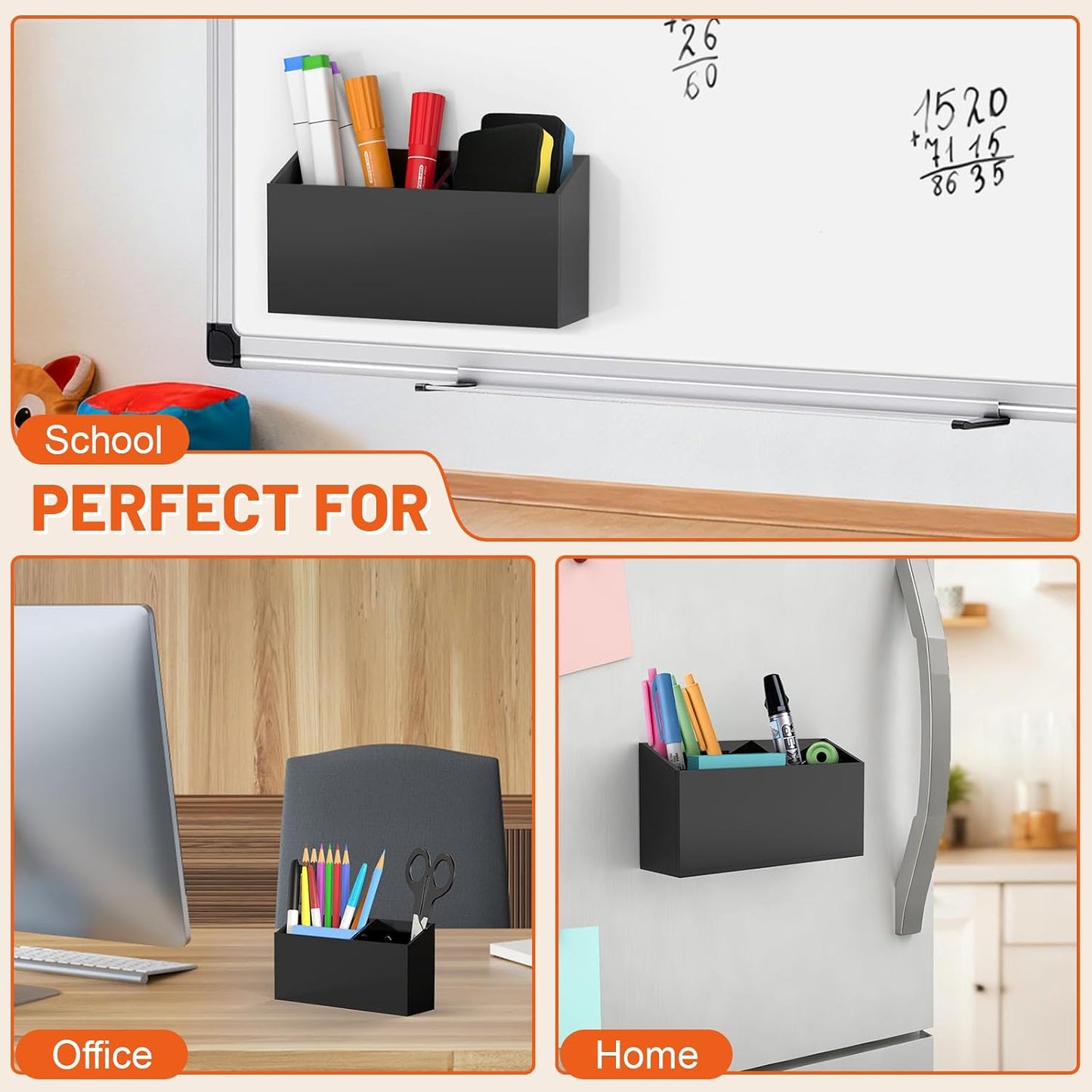 Magnetic Pen Holder for Dry Erase Markers, Strong Magnet, Clear | Sturdy Acrylic Construction, Strong Neodymium Magnet, Holds Multiple Pens and Markers, Fits Whiteboards and Refrigerators