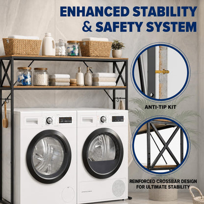 Furnaza 59.1" H 3-Tier Laundry Room Over Washer Dryer Shelf, Adjustable | Heavy Duty Steel, 110LB Capacity, 54.7"Wx9.4"D Interior, Easy Assembly, Great for Bathroom Laundry Mudroom Pantry Workshop