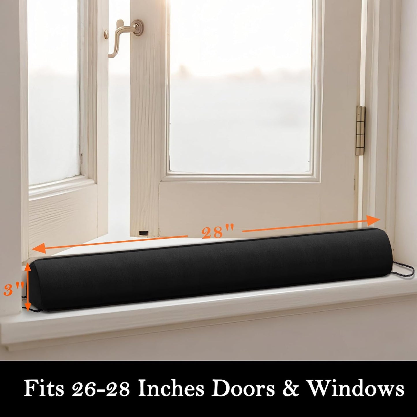 Door Draft Stopper with Removable Washable Cover, 38", Black | Weighted Gap Filler, Blocks Hot and Cold Air, All-Season Seal, Easy Install, Noise & Wind Blocker, Home Essentials