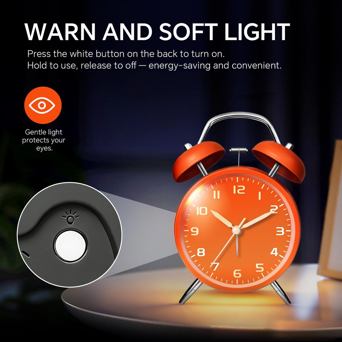 4.5" Metal Loud Alarm Clock for Heavy Sleepers Adults, Analog Battery Operated Alarm Clock with Bells Glow in Dark Numbers, Silent Old School Bedside Desk Clock for Bedroom Office Kids, Black