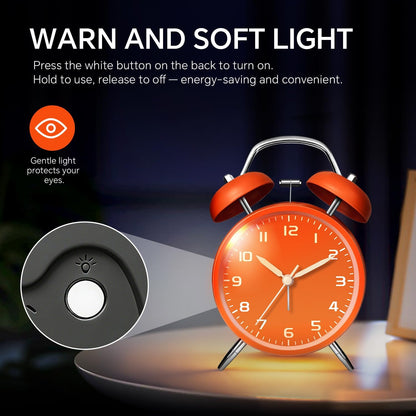 4.5" Metal Loud Alarm Clock for Heavy Sleepers Adults, Analog Battery Operated Alarm Clock with Bells Glow in Dark Numbers, Silent Old School Bedside Desk Clock for Bedroom Office Kids, Black