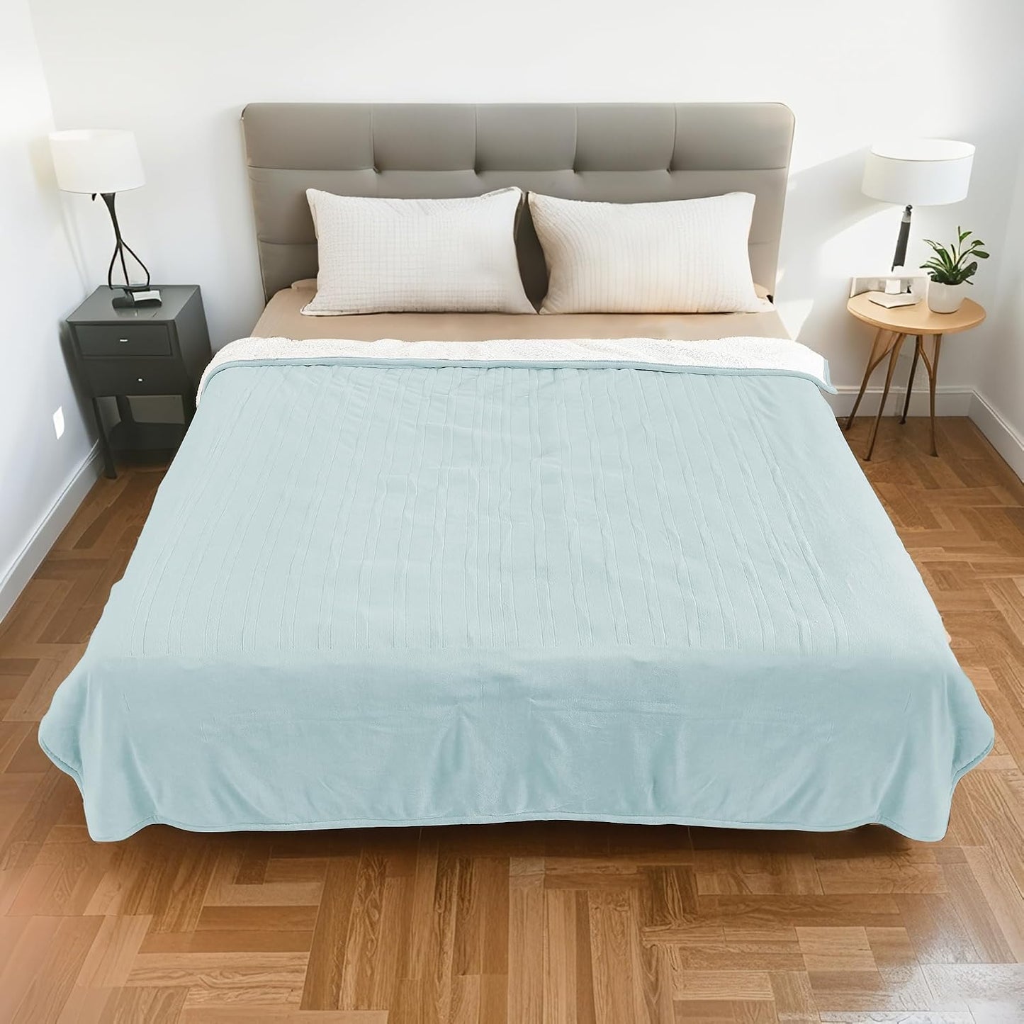 Electric Heated Blanket Full Size 72"x84" – Light Gray | ETL for Safe Overnight, 4 Heat Settings & 10H Auto Off, Dual-Sided Microplush Sherpa for Home Night, Machine washable