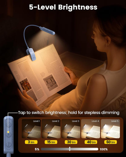 Glocusent 13 LED Book Lights for Reading at Night, Gifts for Book Lovers | Rechargeable Eye-Caring 3 Amber Colors Stepless Dimming, Travel Clip-on Lamp, Christmas Stocking Stuffer Reader Men Women Kid