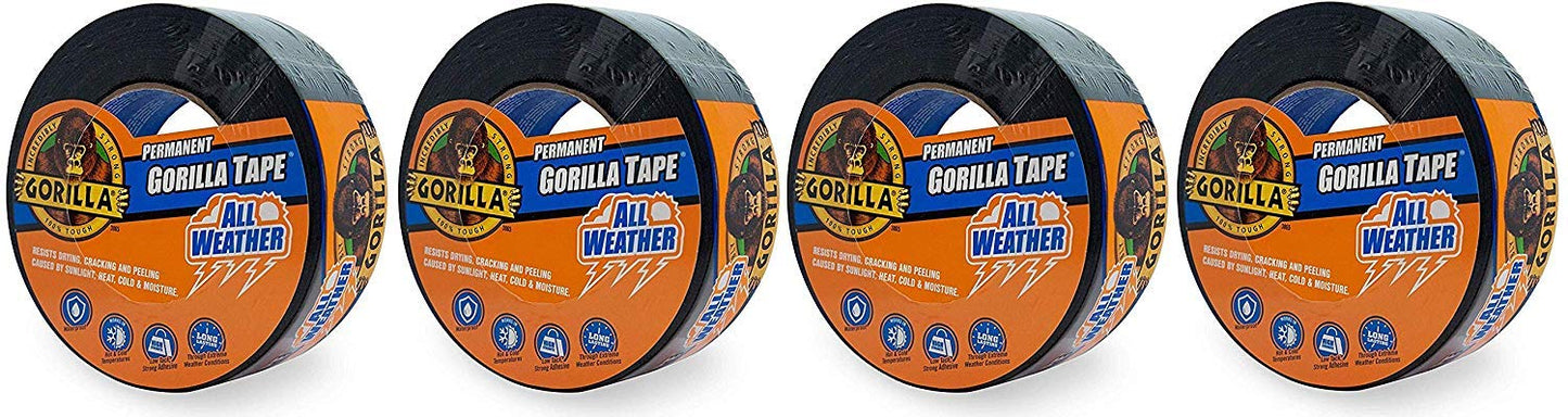 GORILLA All Weather Duct Tape, Black, 1.88" x 25 yd | UV and Temperature Resistant, Waterproof for Outdoor Repairs, Strong Adhesive Grip