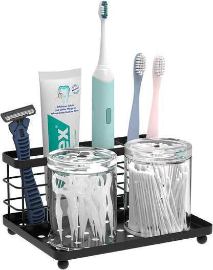 Luxspire Toothbrush Holders for Bathroom, Stainless Steel, 6 Slots, Black | Toothbrush Holders With Drainage, For Bathroom Countertop & Kitchen Sink, Bathroom Accessories