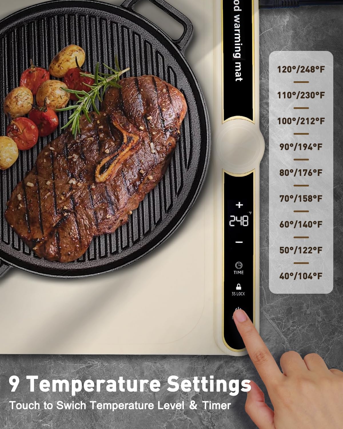 Food Warming Mats for Countertop - Warming Trays for Buffets Party, Silicone Electric Warmer with 7 Level Temp Adjustable / 4H Auto Timer, Hot Fast in 8s, Roll Up Heating Pad for Home Travel (Blue)