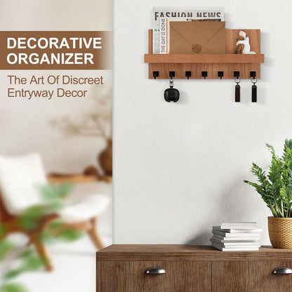 Key Holder for Wall, Decorative Key Holder with Shelf | Key and Mail Holder Wall Mount, Farmhouse Decor with 5 Key Hooks for Keys, Coats, ect.