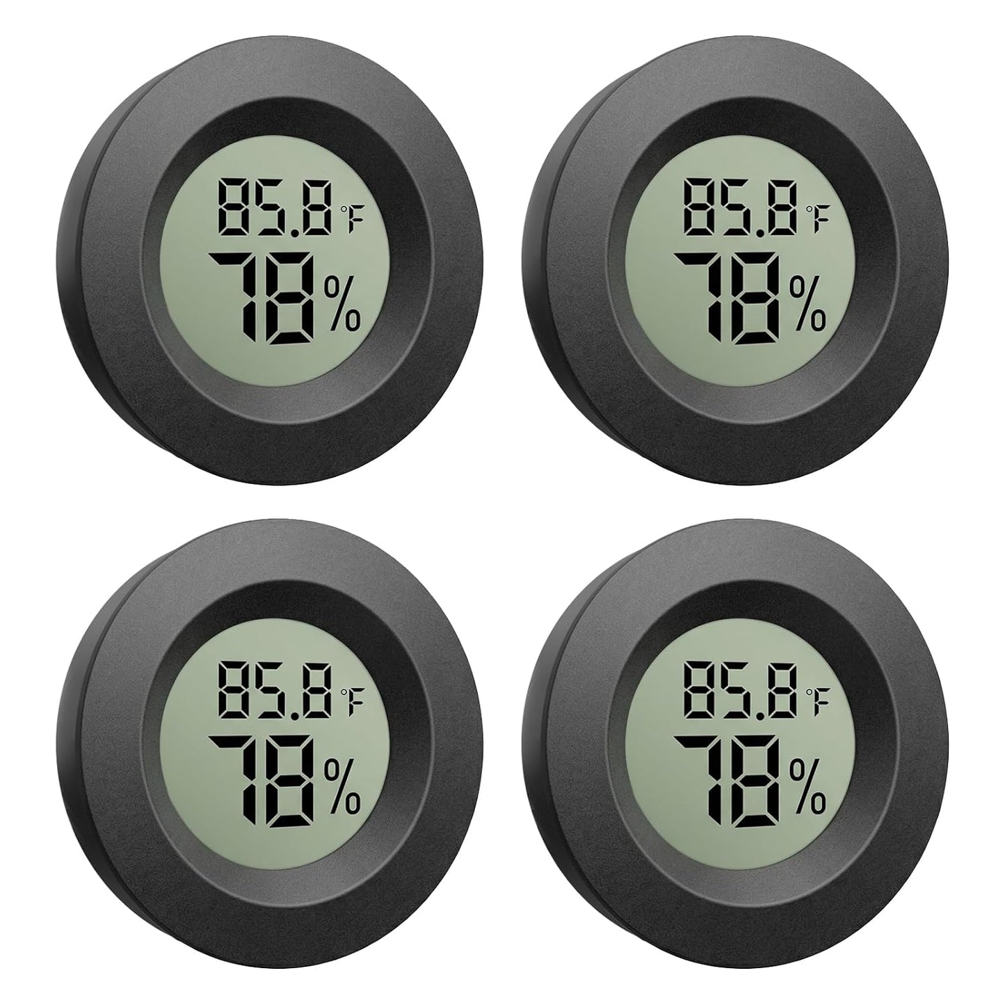 4-Pack Mini Hygrometer Thermometer, Indoor Temperature Humidity Monitor | Digital LCD Humidity Meter, Reptile Thermometer Fahrenheit (℉)/Celsius (℃) for Incubators, Greenhouse Gardens, Cellars, Jars
