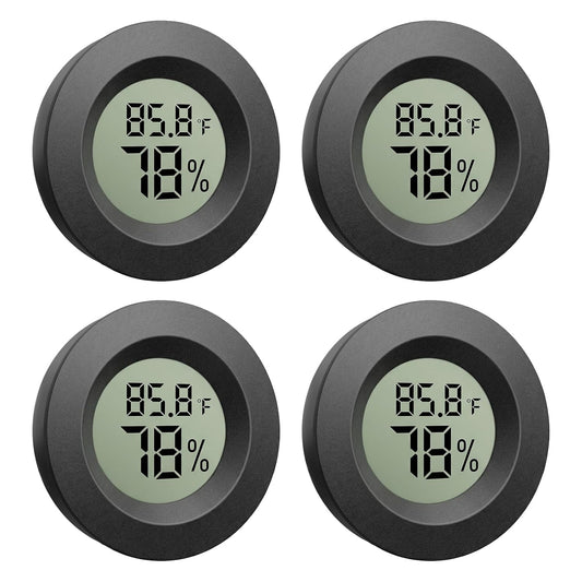 4-Pack Mini Hygrometer Thermometer, Indoor Temperature Humidity Monitor | Digital LCD Humidity Meter, Reptile Thermometer Fahrenheit (℉)/Celsius (℃) for Incubators, Greenhouse Gardens, Cellars, Jars