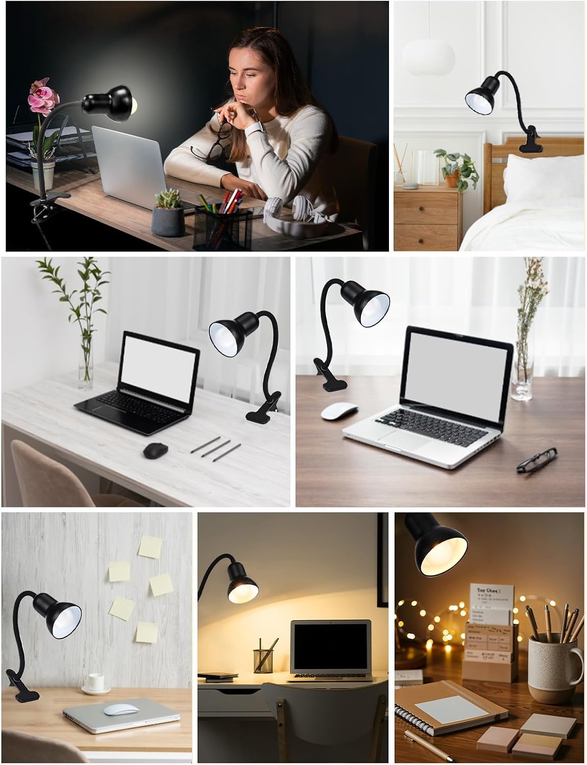 Clip On Gooseneck Lamp - 300W Max, Ceramic Fire-Resistant E26 Socket, Classic Durable Switch, Adjustable Flexible Clamp Light for Desk, Workbench, Bed Headboard, Table, Grow (Standard Clip Desk Light)